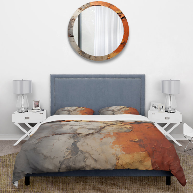 Orange Grey Abstract Redwood Tree Collage - Modern Duvet Cover Set, King Duvet Cover + 2 King Shams