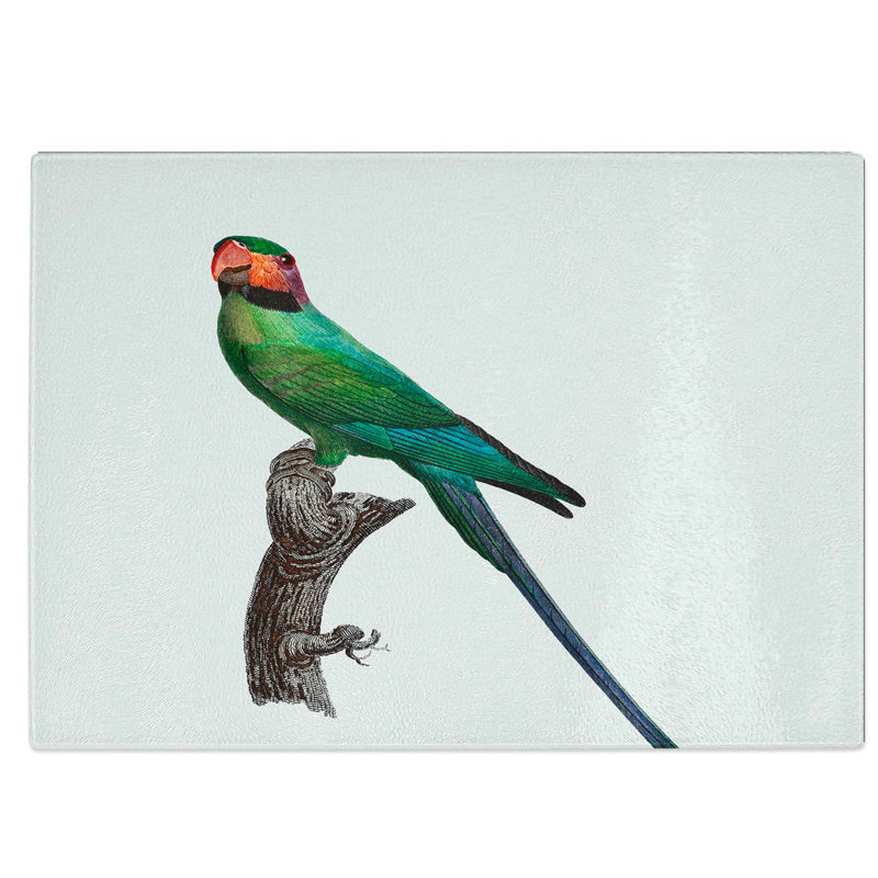 Tempered Glass Blossom-Headed Parakeet Chopping Board, 28.5 cm W x 20 cm L