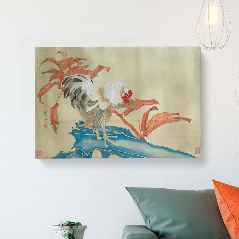 Rooster And Flowers - Wrapped Canvas, 35cm H x 50cm W x 3cm D