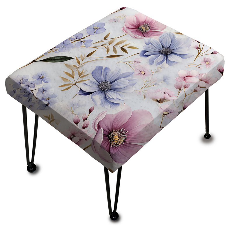 Purple And Pink Serene Watercolor Floral Canvas - Floral Rectangle Ottoman
