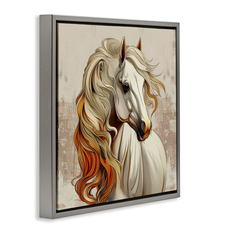 «Elegant Wavy Horse Crinière Floater» par Lazar Studio, Cadre flottant gris lustré, H 25 po x l 25 po