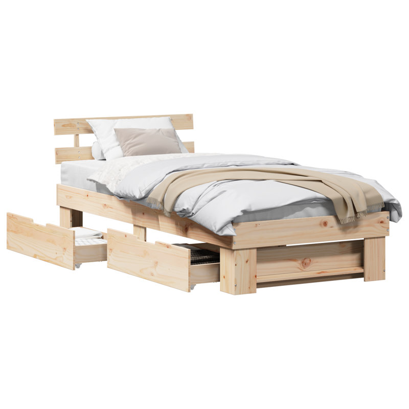  With Drawer With Headboard With Storage Solid Pine Wood, Small Single (2'6), Brown