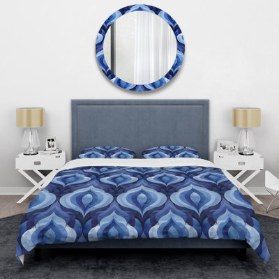 Blue White Ogee Patten V - Modern Duvet Cover Set