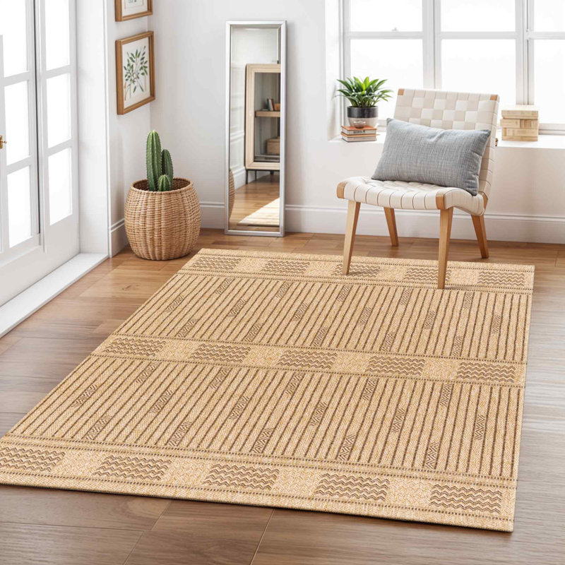 Klara Boho Jute-Look Beige Area Rug, Geometric, Rectangle 304  x  431 cm