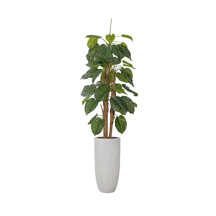 80.3'' Artificial Devil's Ivy In A Tall Beige Fiberstone Planter Perfect For Indoor And Outdoor Use