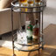 Chariot-bar roulant à 2 niveaux, tablettes en verre, métal argenté en bambou 30 po