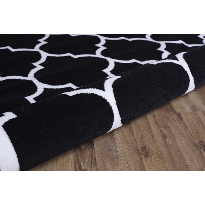 Tapis noir à motif géométrique tendance, Rectangle 2 pi x 3 pi 6 po