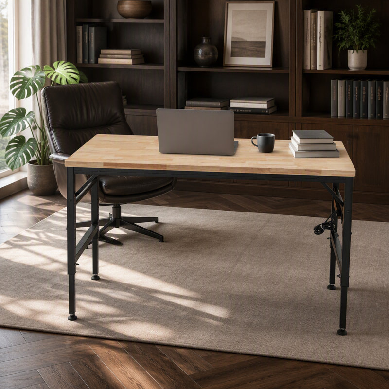 Établi à hauteur réglable, poste de travail robuste en bois d'hévéa de 60 po avec prises de courant, table de travail en bois franc d'une capacité de charge de 2000 lb pour atelier, garage, bureau, maison