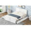 Lit plateforme en bois avec quatre tiroirs de rangement et pieds de support, blanc