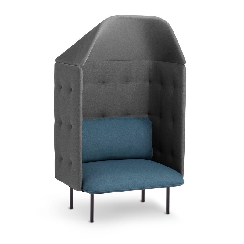 Chaise de réception avec auvent QT, Bleu foncé / tissage uni gris foncé / mousseline