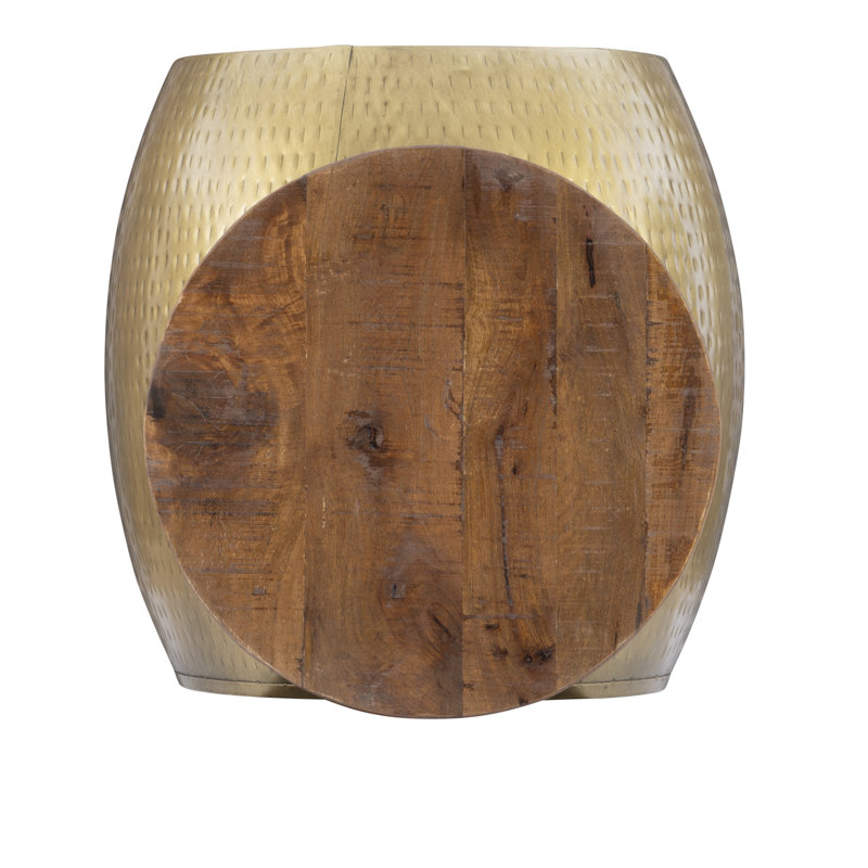 Table basse Synthia en métal martelé avec rangement et plateau en bois, H 18,5 po x L 27,5 po x l 27,5 po, Or