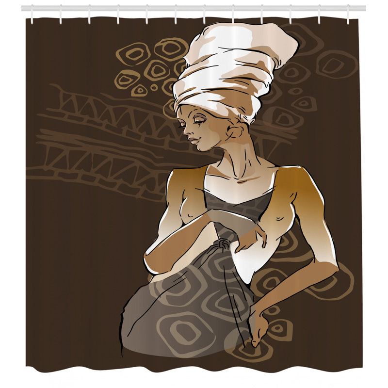 Ensemble de rideau de douche africain + crochets, H 70 po x l 69 po