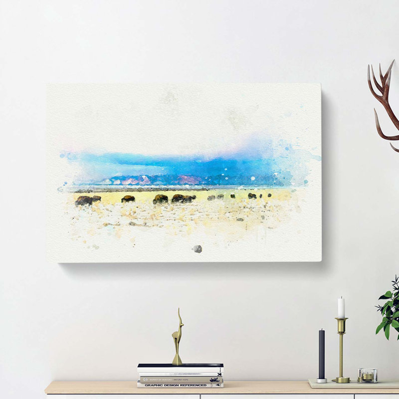 Grazing Bison in Utah in Abstract - Wrapped Canvas, 35cm H x 50cm W x 3cm D
