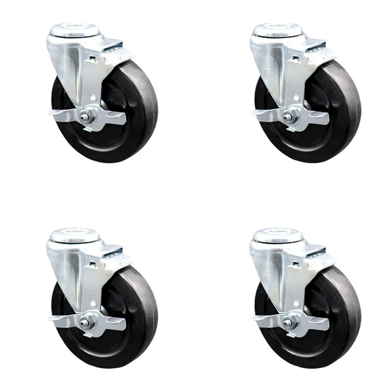 Ensemble de roulettes avec trou de roue en caoutchouc dur SS avec frein SCC