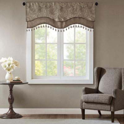 Jacquard Window Rod Pocket Valance With Beads 50x18"