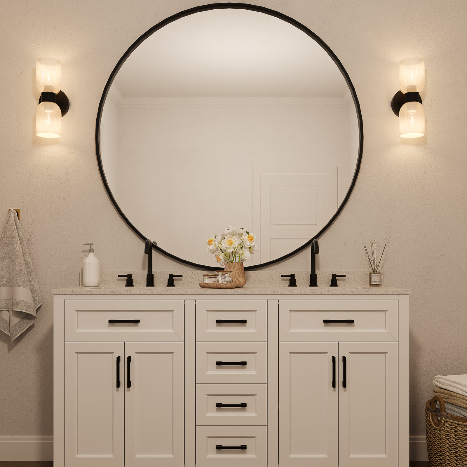 Eugenie 2-Light Steel Dimmable Gold Armed Sconce, Cream, Matte Black