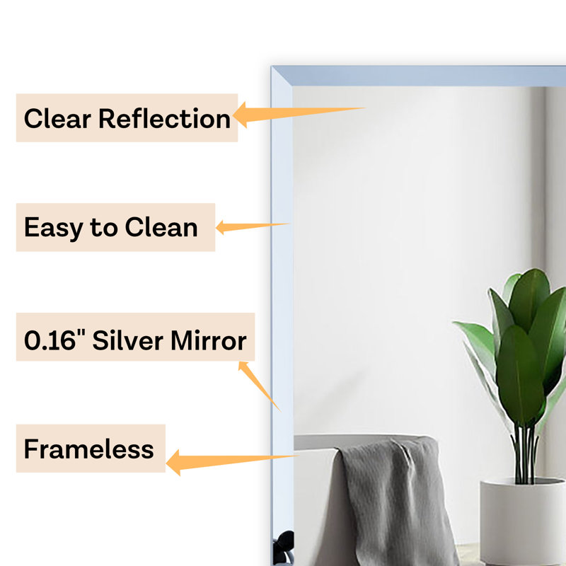 Rectangle Beveled Frameless Bathroom Vanity Mirror Decorative Wall Accent Mirror