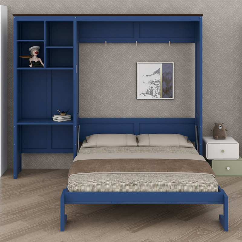 Lit escamotable avec bureau intégré et armoire de rangement à niveaux pour les bureaux à domicile et les chambres d'amis