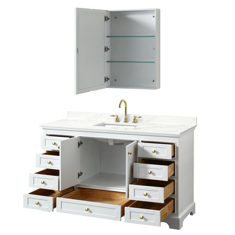 Ensemble de meuble-lavabo simple avec comptoir en quartz Deborah, Giotto Quartz, Noir mat, Blanc