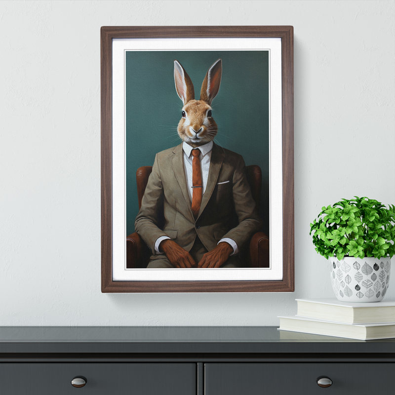 Rabbit in a Suit Painting - Framed Print, Walnut Framed, 64cm H x 46cm W x 2cm D