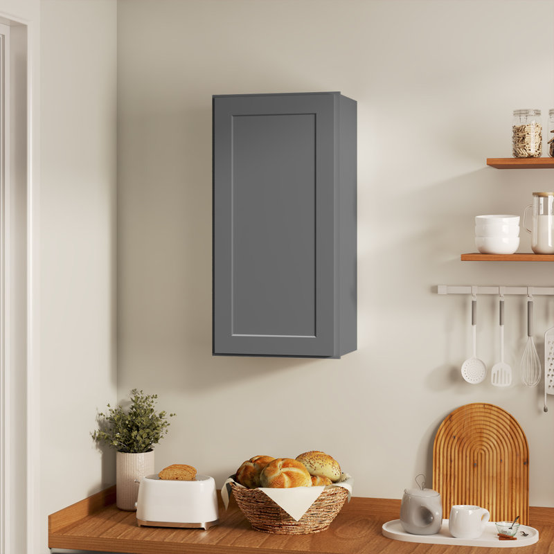 Armoire murale avec 1 porte et 2 tablettes, Shaker pierre grise, L 18 po x H 30 po x P 12 po