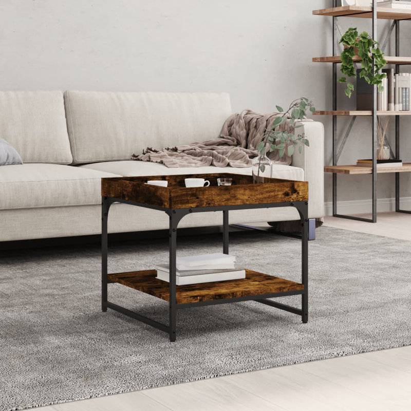 Eichorn Four Leg Coffee Table with Storage, 45cm H x 49.5cm L x 49.5cm W, Smoked Oak