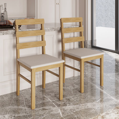 Natural Solid Wood Dining Chair Set - Curved Back Upholstered Seats For Scandinavian, Rustic & Modern Kitchens