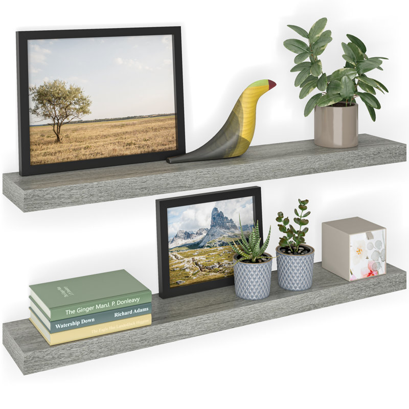 Sydney 36" W x 6" D Floating Shelves Set with Invisible Wall Mount Brackets, Grey Oak