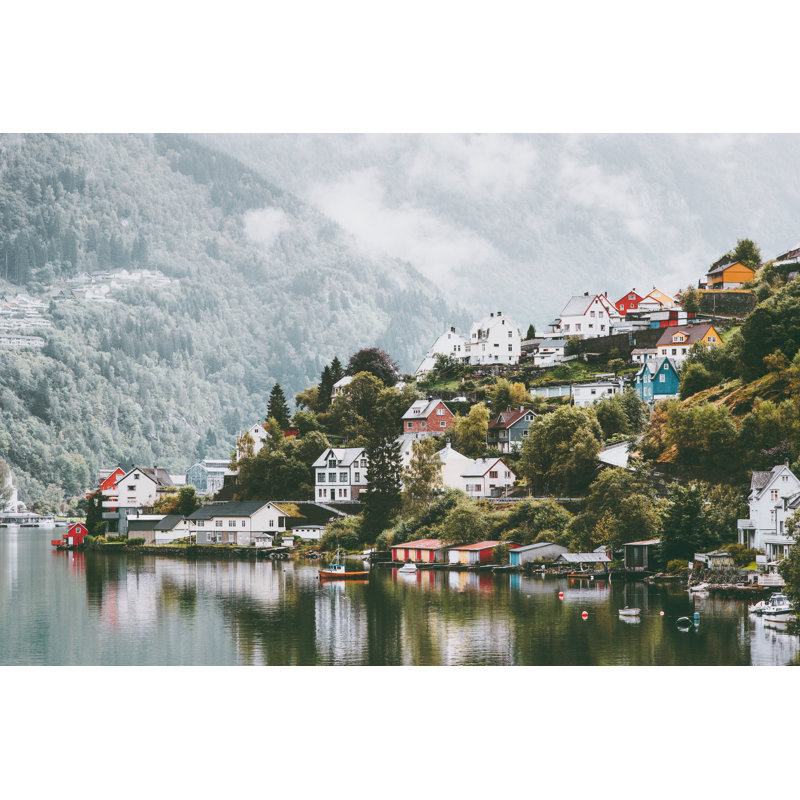 Odda City Houses In Norway - Wrapped Canvas Print, 30cm H x 46cm W x 3.8cm D