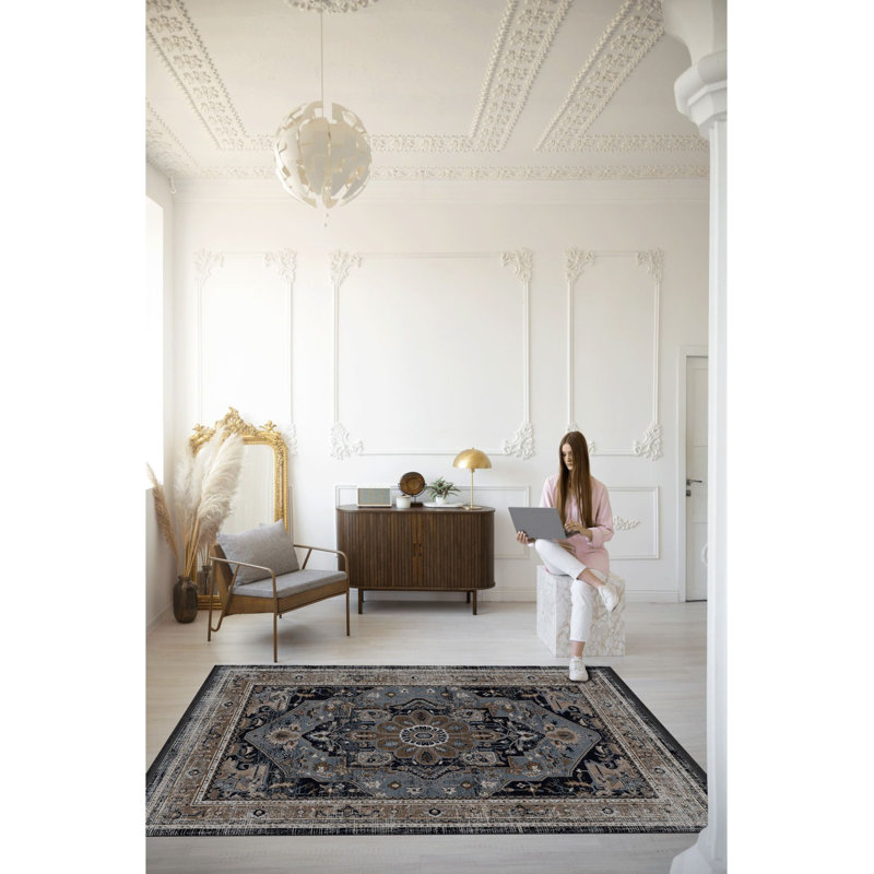 Tapis décoratif lavable à la machine beige, Tapis de couloir 3 pi 3 po x 6 pi 7 po inclus