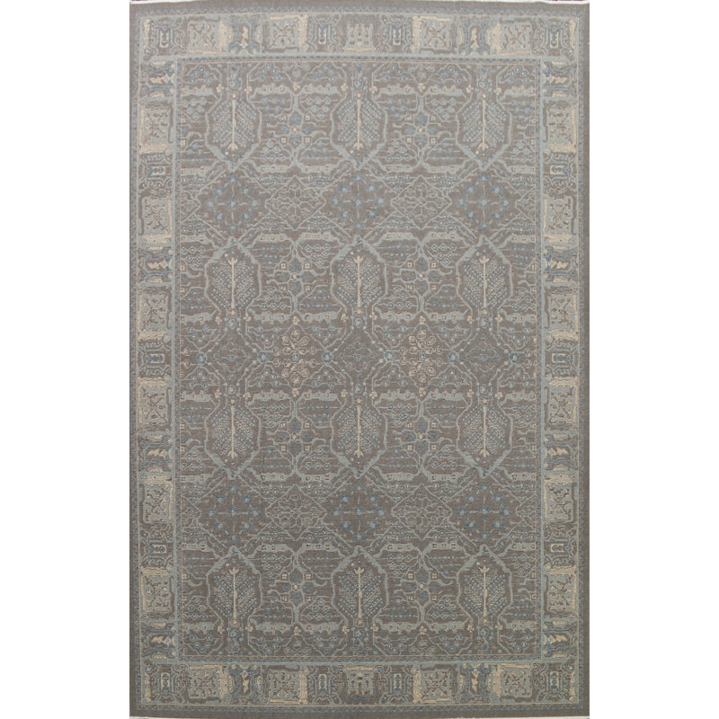 Tapis gris oriental en laine 9 pi x 12 pi
