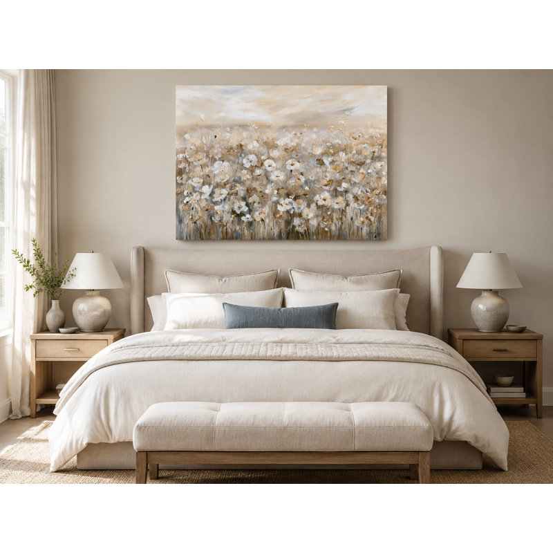 Art mural neutre sur toile beige, H 36 x l 48