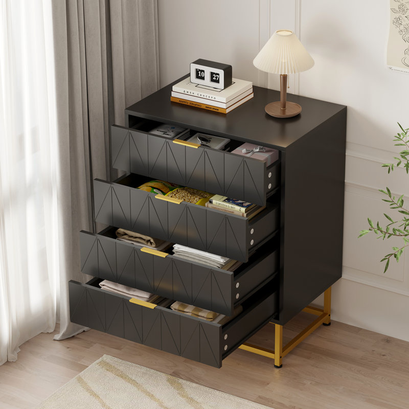 Commode 4 tiroirs pour chambre à coucher, Noir