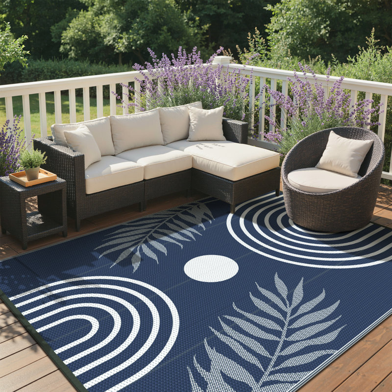 Shimeek Reversible Indoor/Outdoor Area Rug, Waterproof Plastic Outdoor Mat, Blue&White,Rectangle 5' x 8', Rectangle 5' x 8'
