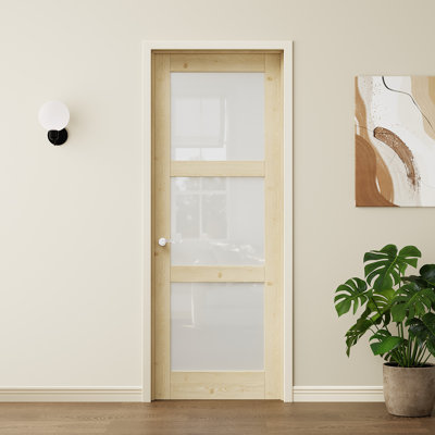 Porte pleine de 32 x 80 pouces, porte en verre dépoli, porte en bois massif avec 3 carreaux de verre, non finie, porte de garde-manger, porte de chambre, porte de pièce, porte de placard