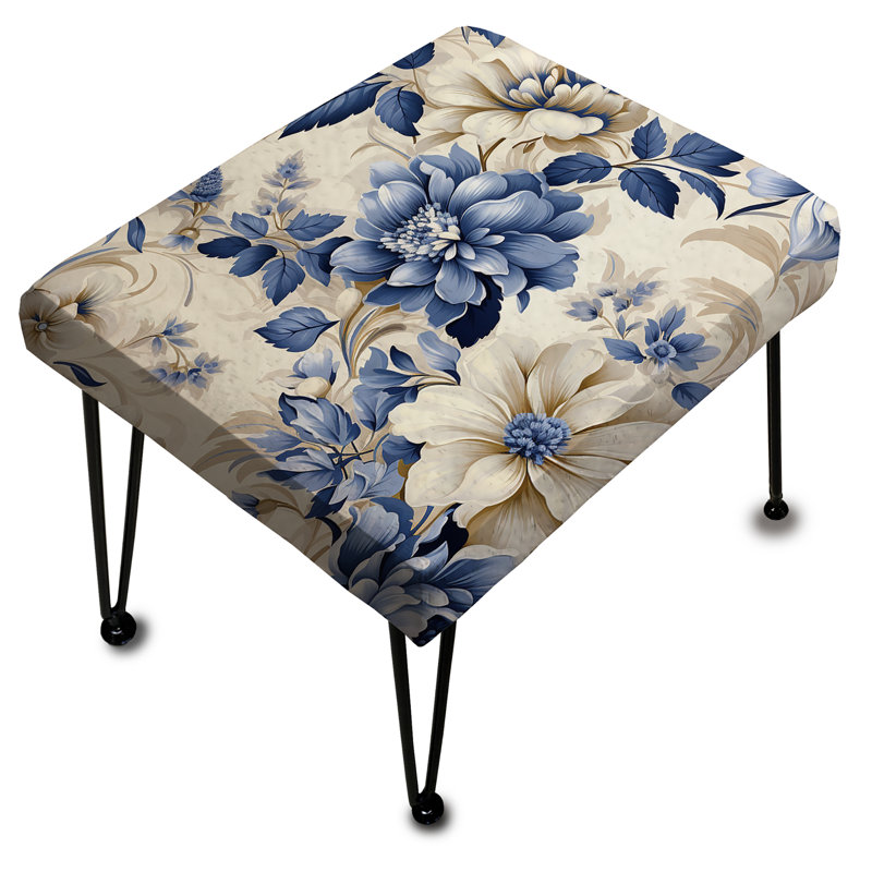 Victorien bleu et blanc fleurs damassées IV - Repose-pieds rectangulaire damassé