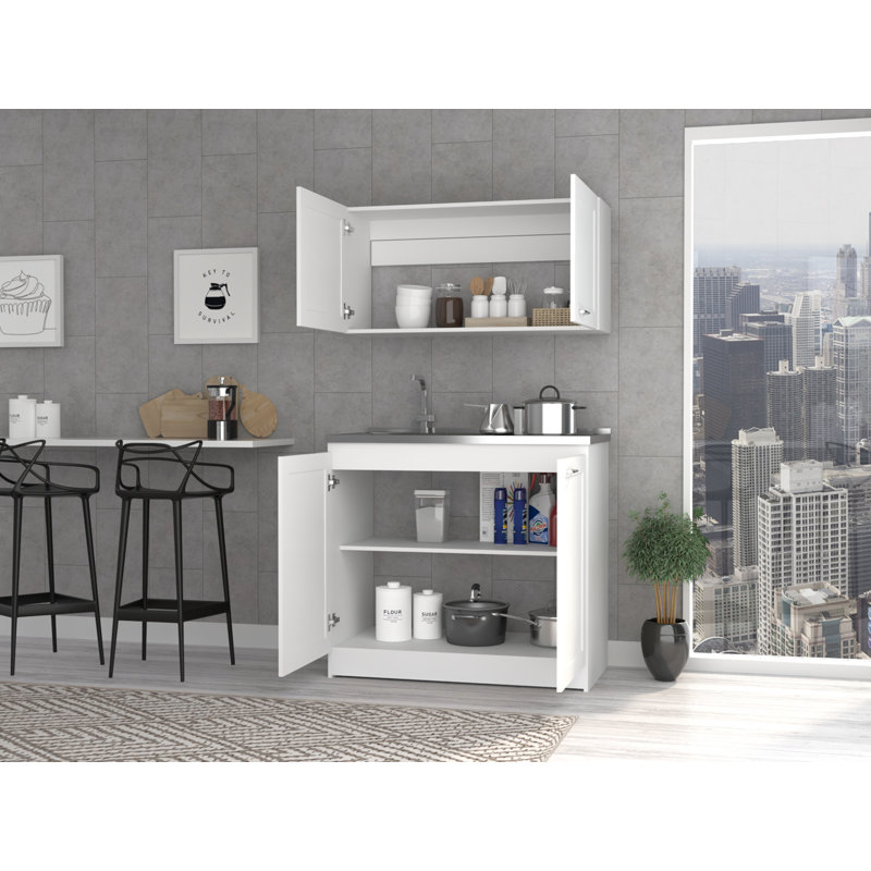 Perseus 2-pc Kitchen Cabinet Set includes Countertop base unit and wall mounted Cupboard