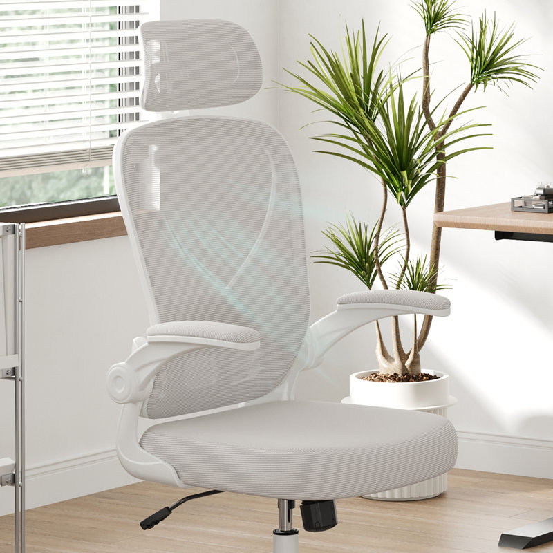 Eleonor Mesh Office Chair with Headrest, White/Grey