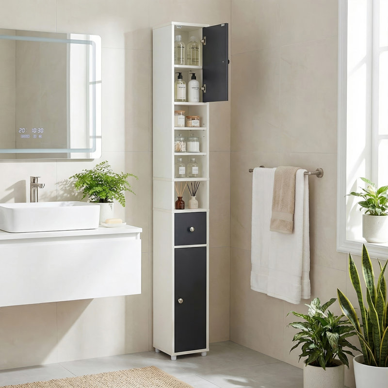 Freestanding Bathroom Cabinet, Black/White