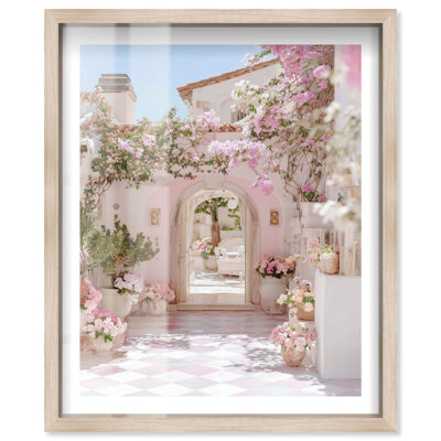 «Pink Archway Paradise I Shadowbox Print Vintage Coastal Decor» par Notoriart, cadre blanc, 16 x 20