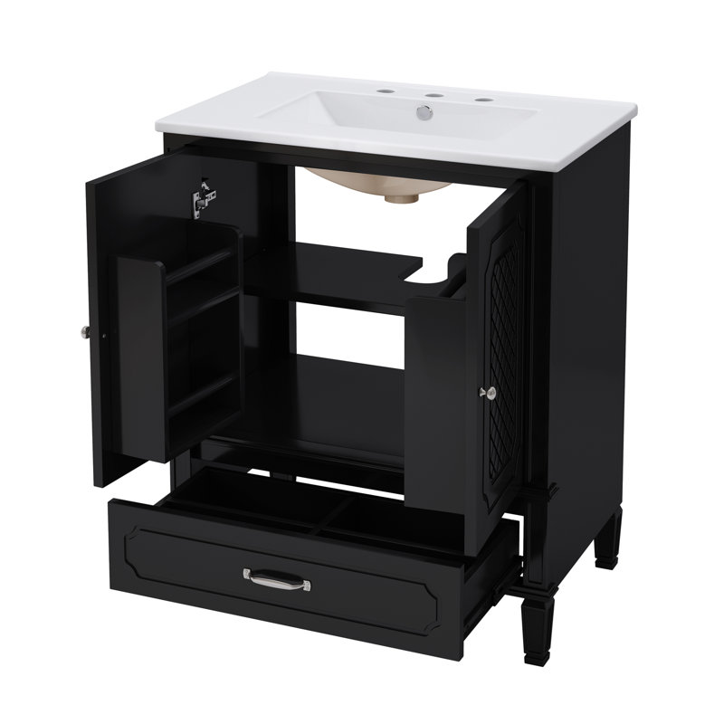 Ensemble de meuble-lavabo 60 po avec lavabo double 60 po, 2 armoires avec porte, 2 tiroirs, noir