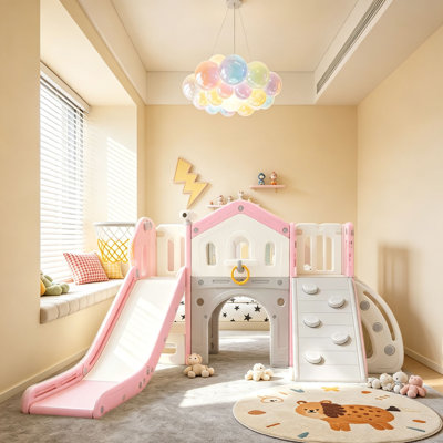 Glissoire pliable pour tout-petits pour les enfants de 1 à 3 ans, glissade intérieure autoportante en PEHD pour bébé avec échelle anti-dérapante, aire de jeu pliante et peu encombrante, capacité de poids de 154 lb