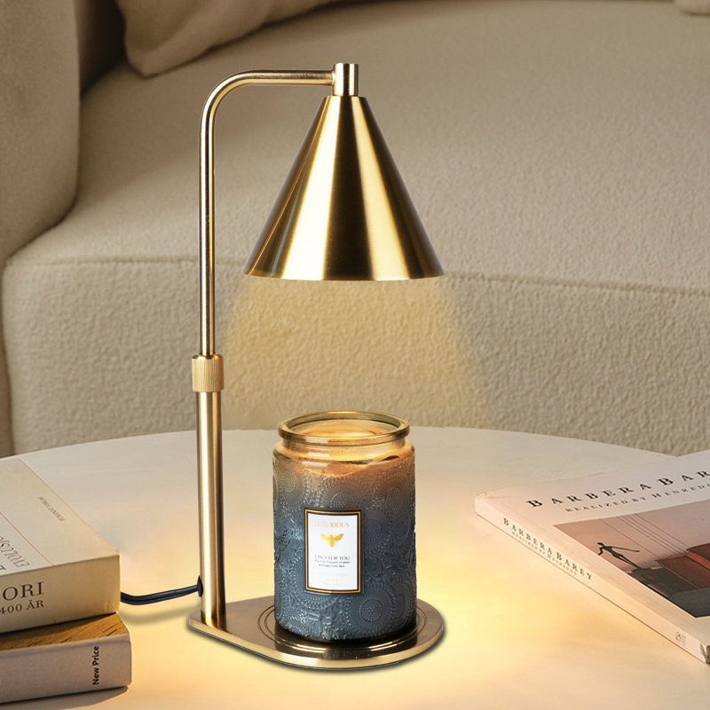 Adjustable Metal Candle Warmer Lamp with Timer, Gold