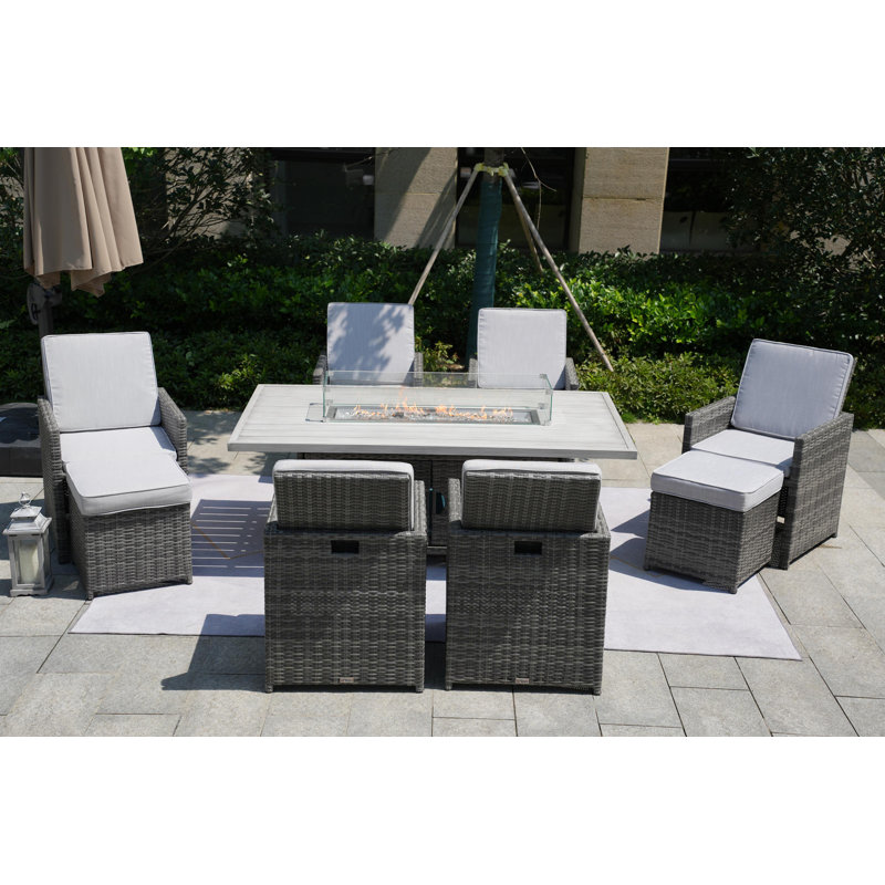 8 - Person Wicker Patio Dining Set with Rectangular Table , Cushions Included