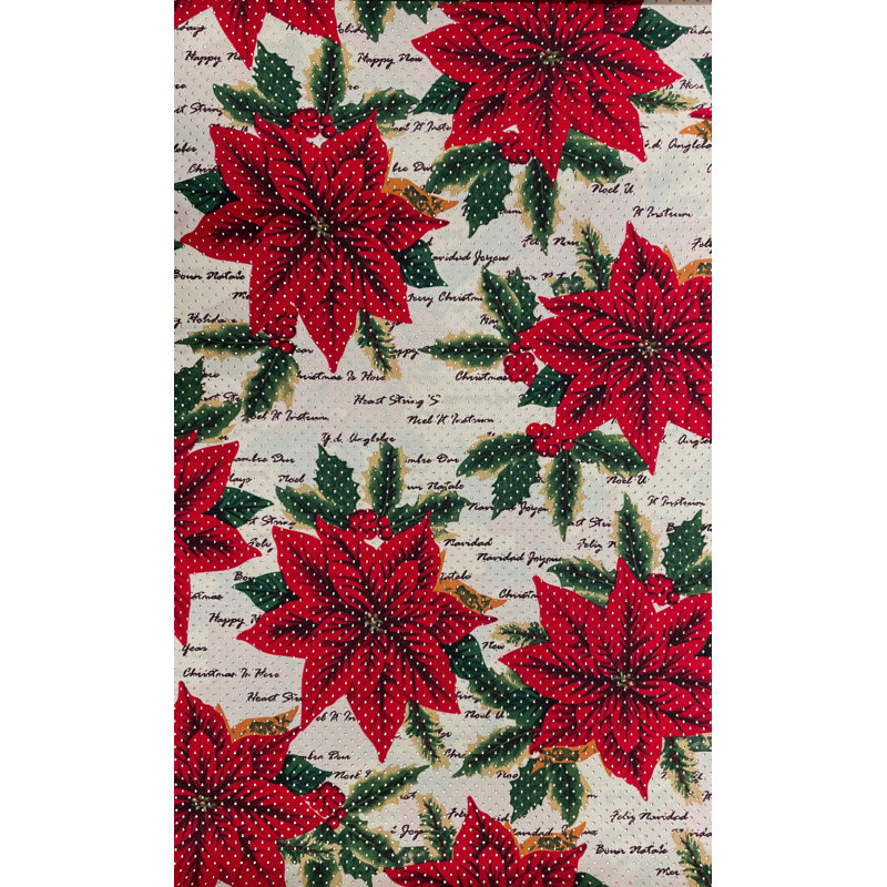 Jahden Christmas Floral Poly-Cotton Dining Linens, White, 144" x 58"