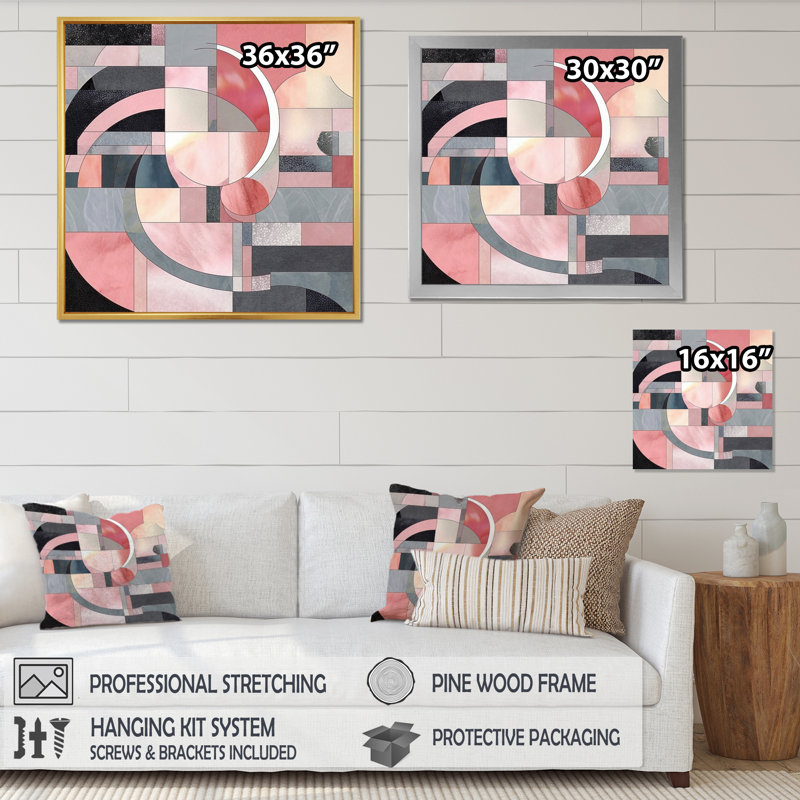 «Pink Transcendent Angles I», reproduction, Cadre flottant doré, H 24 po x l 24 po x P 1 po
