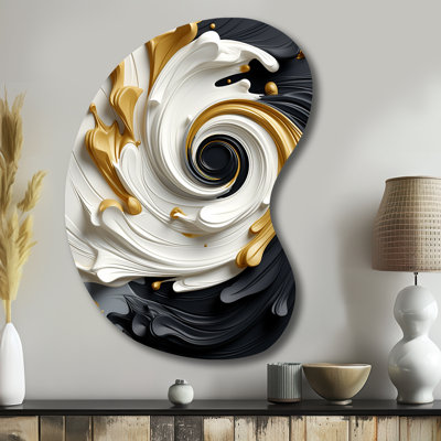 Liquid Gold Black Textured Spiral Magic - Abstract Spirals Boom Shape - Assymterical Metal Wall Art