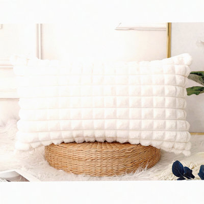 Boho Plush 3D Plaid Lumbar Pillow Cover - Decorative Rectangle Cushion Case for Bed Sofa Livingroom - Long Patterned Pillow Case