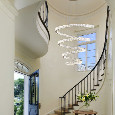 Lustre en cristal moderne à anneaux en cristal en spirale à gradation, luminaire suspendu moderne à 4 niveaux pour escaliers de plafond hauts