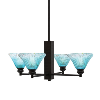 Edge 4 Light Chandelier Shown With 7" Teal Crystal Glass